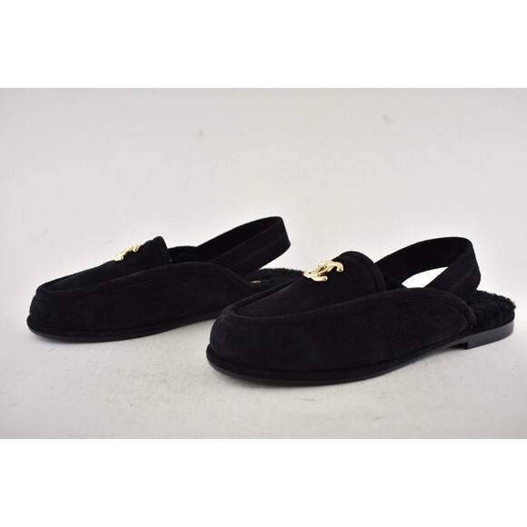Chanel 25A Black Suede Shearling CC Moccasin Ballet Slingback Loafer Flat 36.5 - Picture 13 of 15